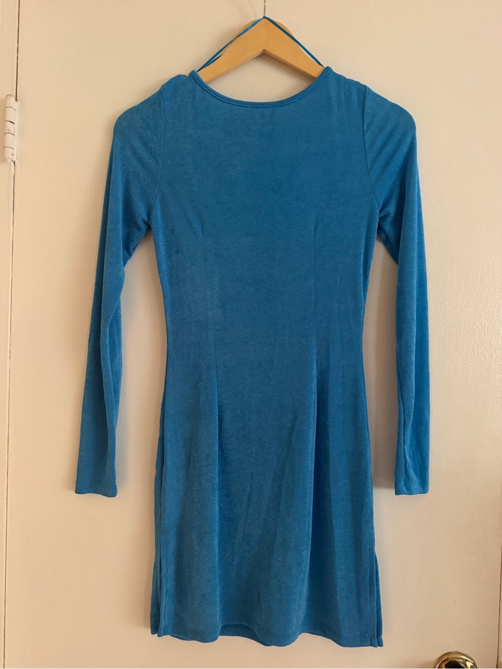 Teal Long Sleeve Velvet Dress